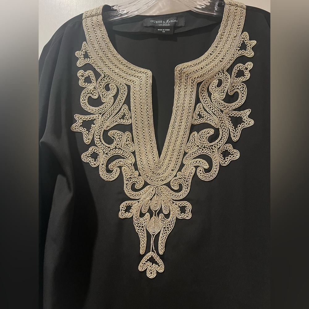 NWOT Guess By Marciano Black Tunic with Gold Embellishment XS